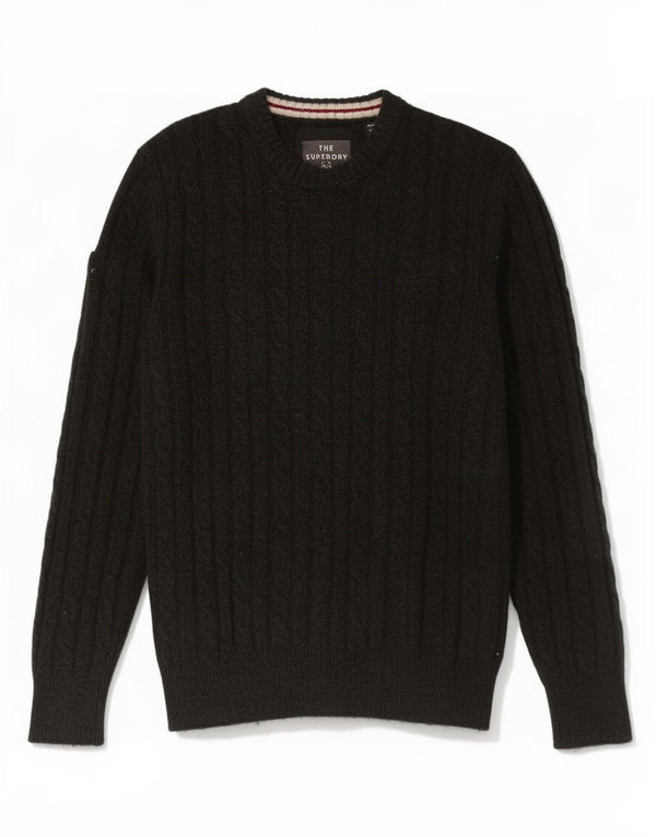 Maglione maglione girocollo da uomo Superdry XL in lana d'agnello nera