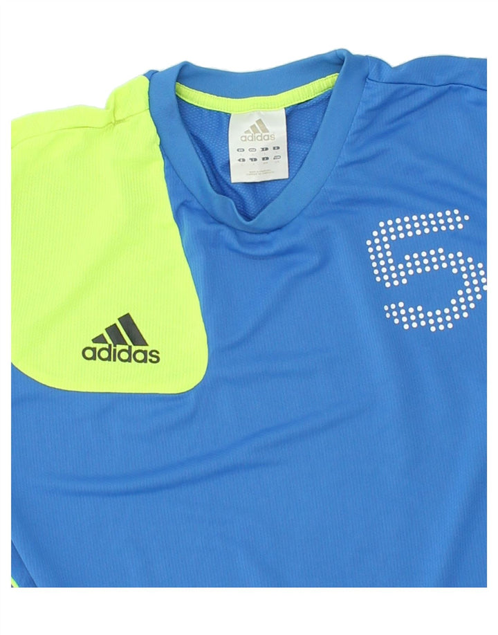 ADIDAS Mens Graphic T-Shirt Top Large Blue Colourblock Polyester Vintage Adidas and Second-Hand Adidas from Messina Hembry 