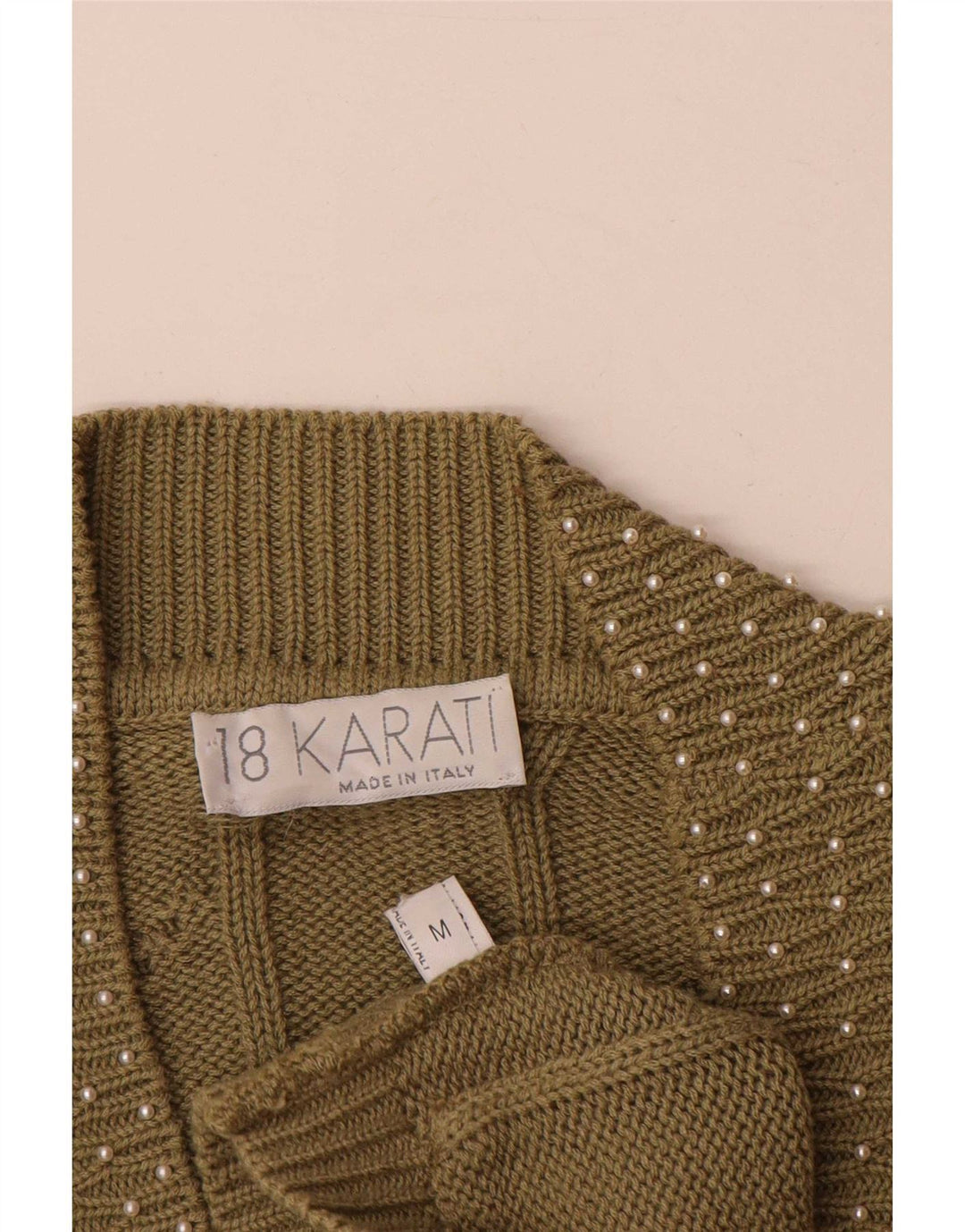 Maglione cardigan da donna vintage UK 14 cotone kaki medio