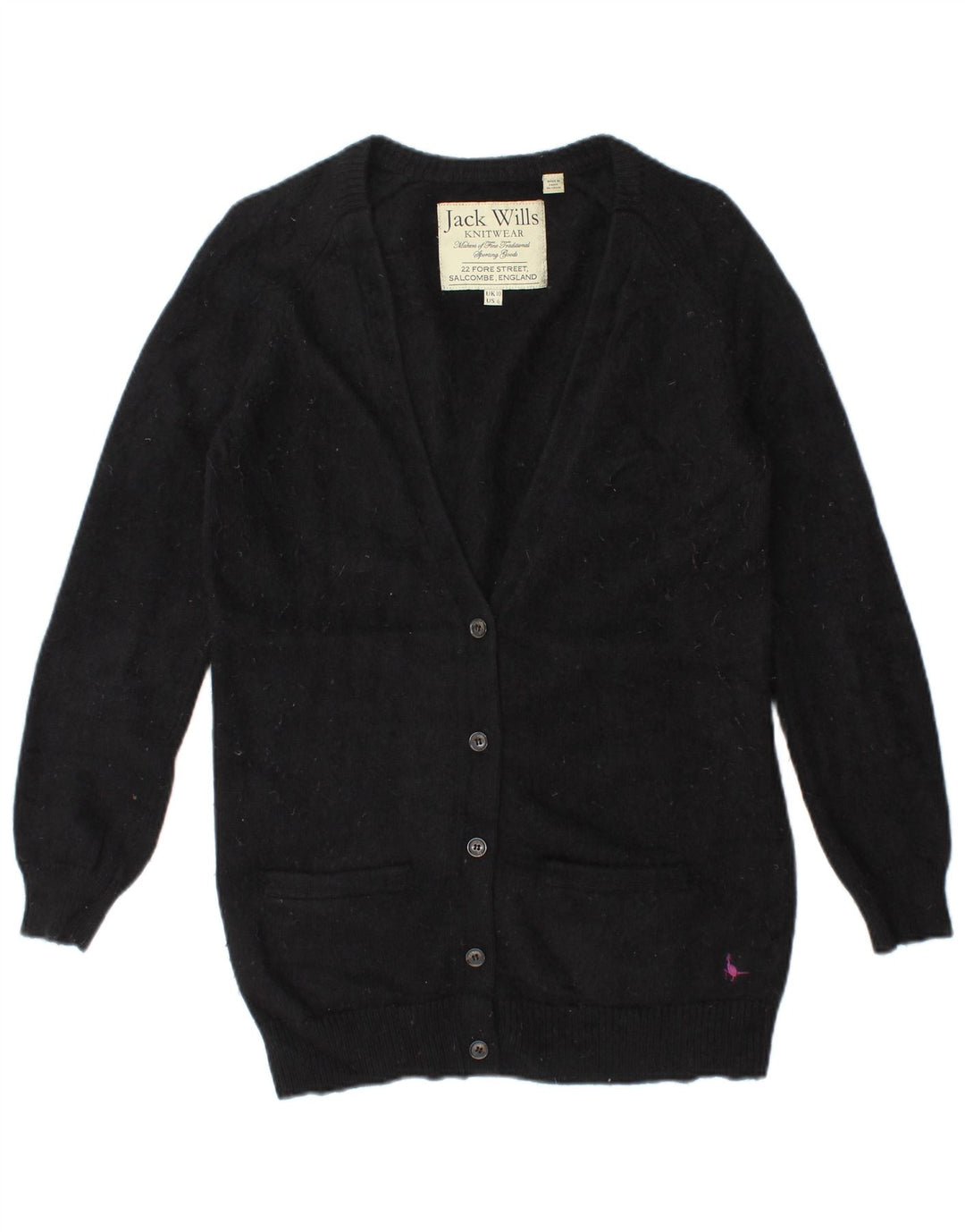 Maglione cardigan oversize da donna Jack Wills UK 10 piccolo angora nero