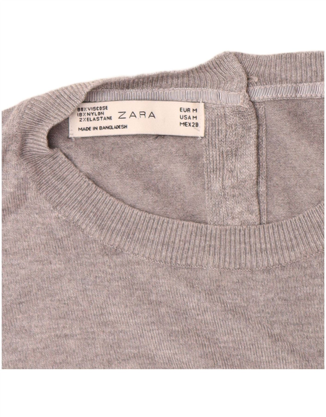 Maglione ZARA da donna a maniche corte con scollo a barca UK 14 Grigio medio