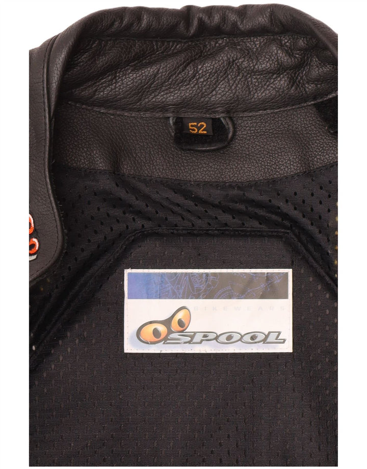 Tuta da uomo in pelle grafica Spool IT 52 XL W36 L30 Pelle nera