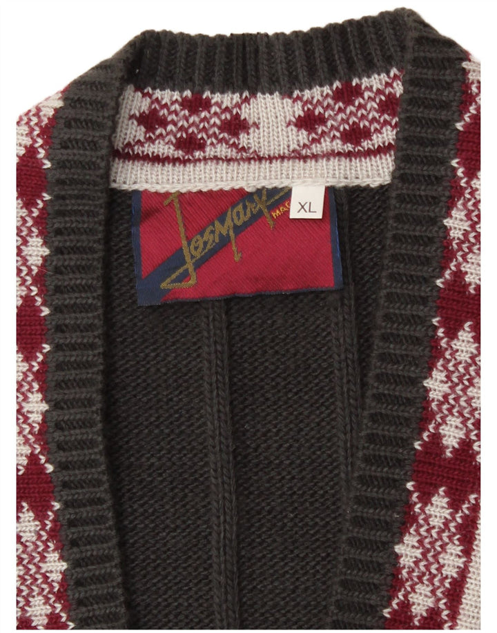 Maglione cardigan grafico da uomo vintage XL grigio