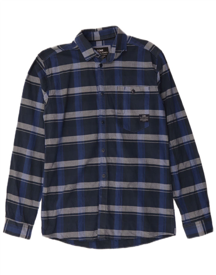 Camicia da uomo Jack & Jones piccola in cotone a quadri blu navy