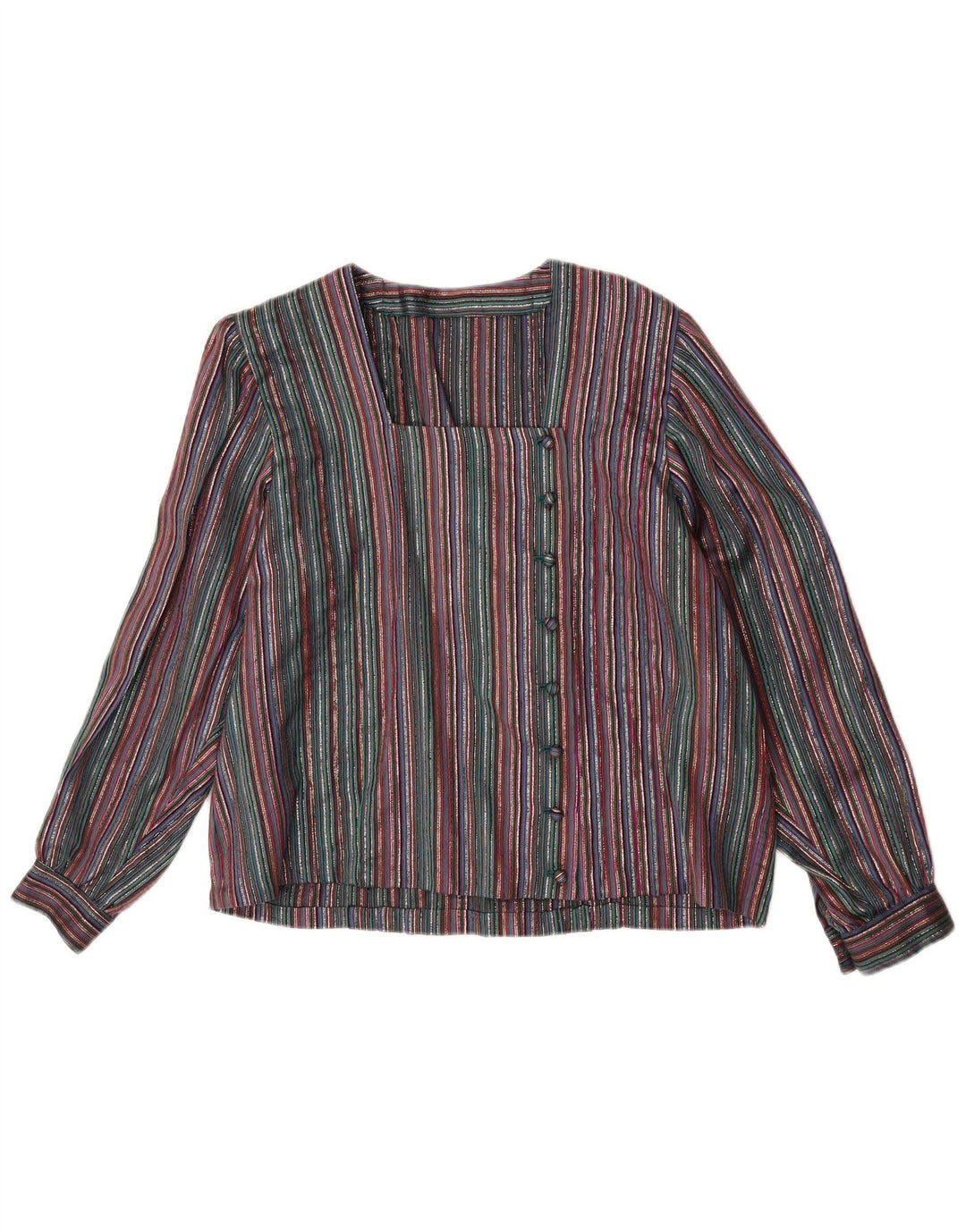 Camicetta camicia vintage da donna UK 16 grande a righe multicolore