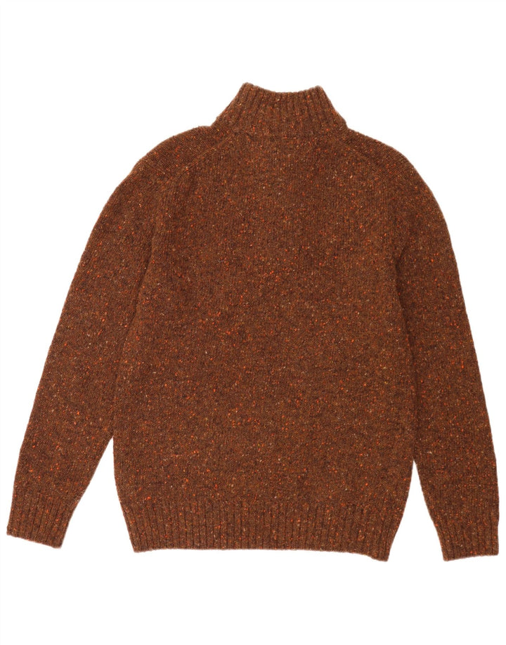 Maglione vintage da uomo con collo a bottoni XL in lana screziata marrone