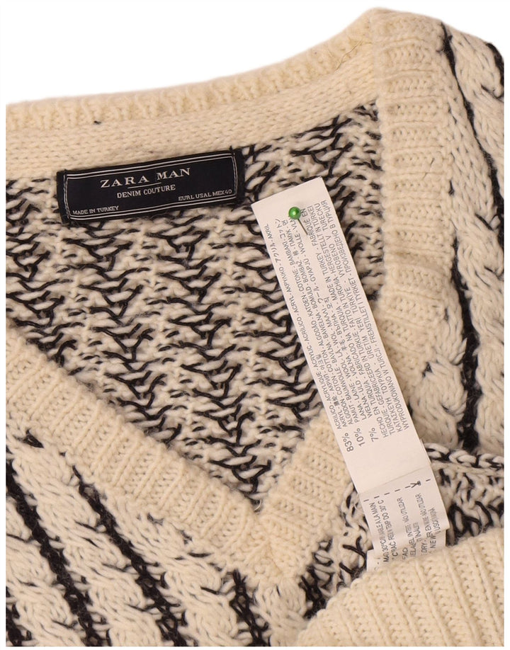 Maglione Zara da uomo con scollo a V, acrilico a righe grandi bianche