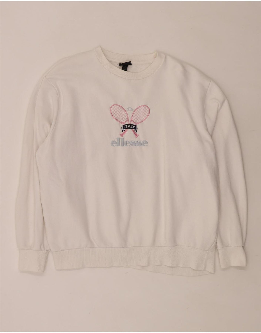 ELLESSE Felpa con grafica oversize da donna UK 8 Small Cotone bianco
