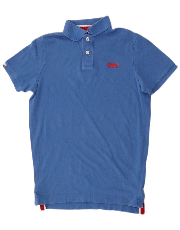 Polo da rugby da uomo Superdry in cotone blu medio