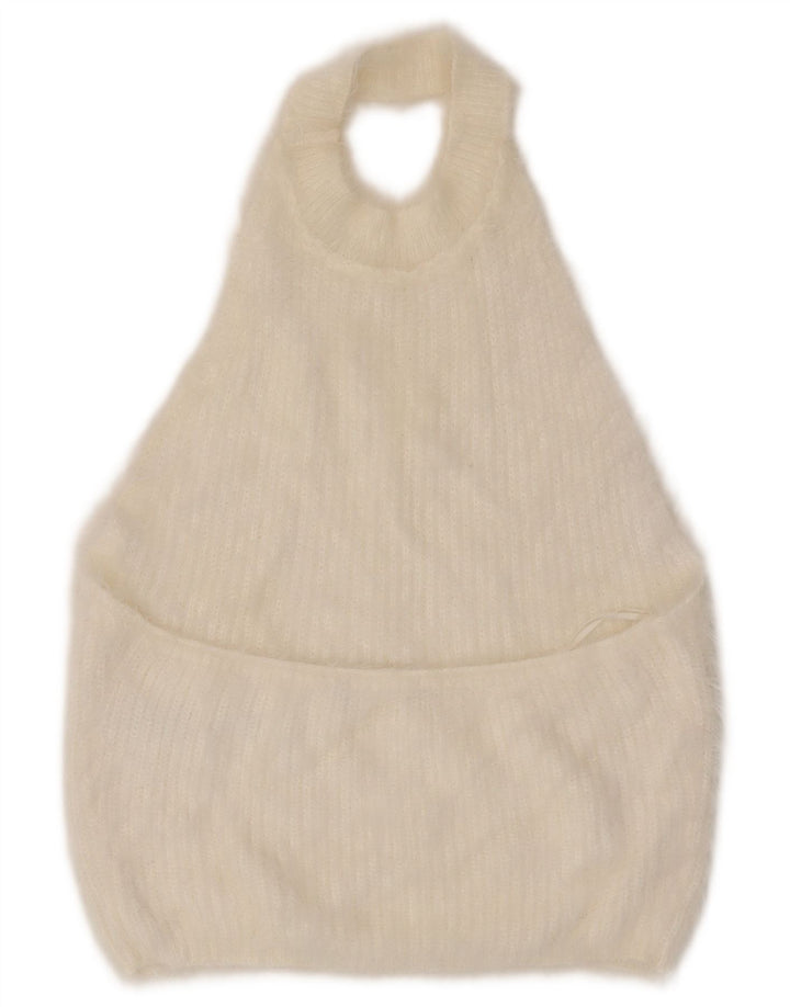 Top allacciato in maglia da donna Zara UK 14 grande nylon bianco