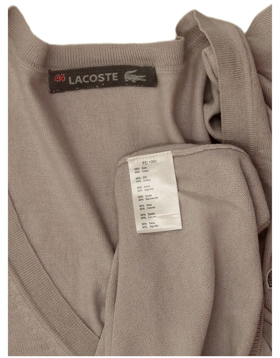 Maglione da donna con scollo a V Lacoste taglia 44 grande seta grigia