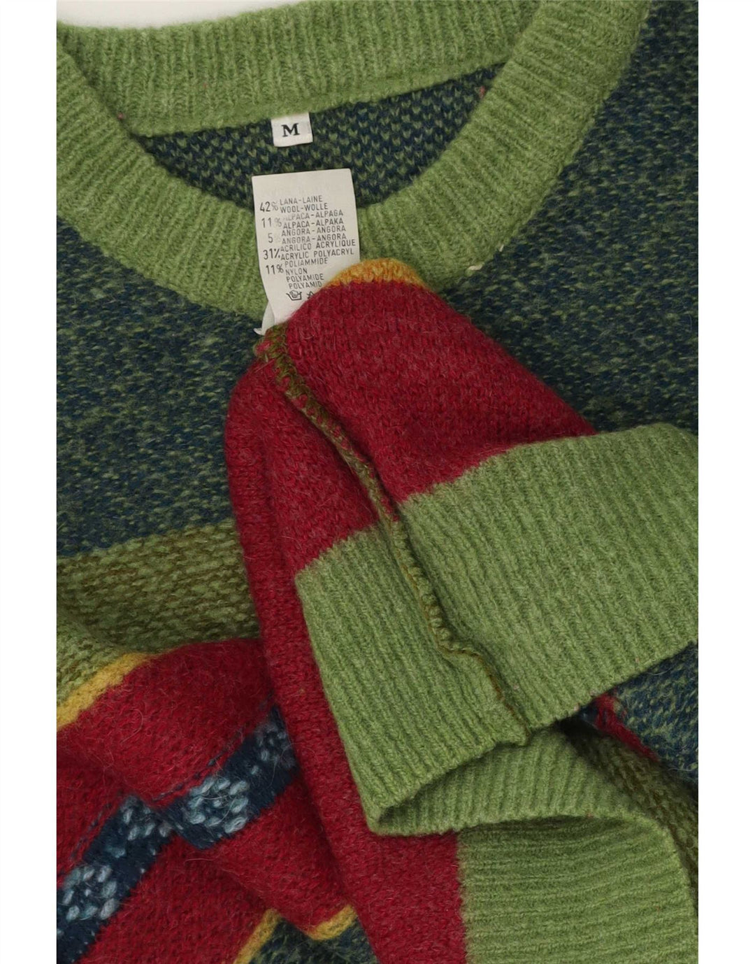 Maglione vintage da uomo girocollo in lana a righe verde medio