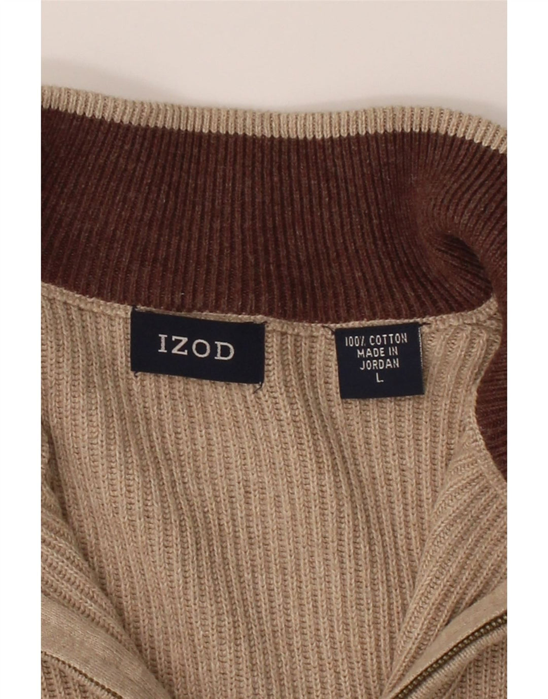 IZOD Mens Zip Neck Jumper Sweater Large Beige Cotton Vintage Izod and Second-Hand Izod from Messina Hembry 