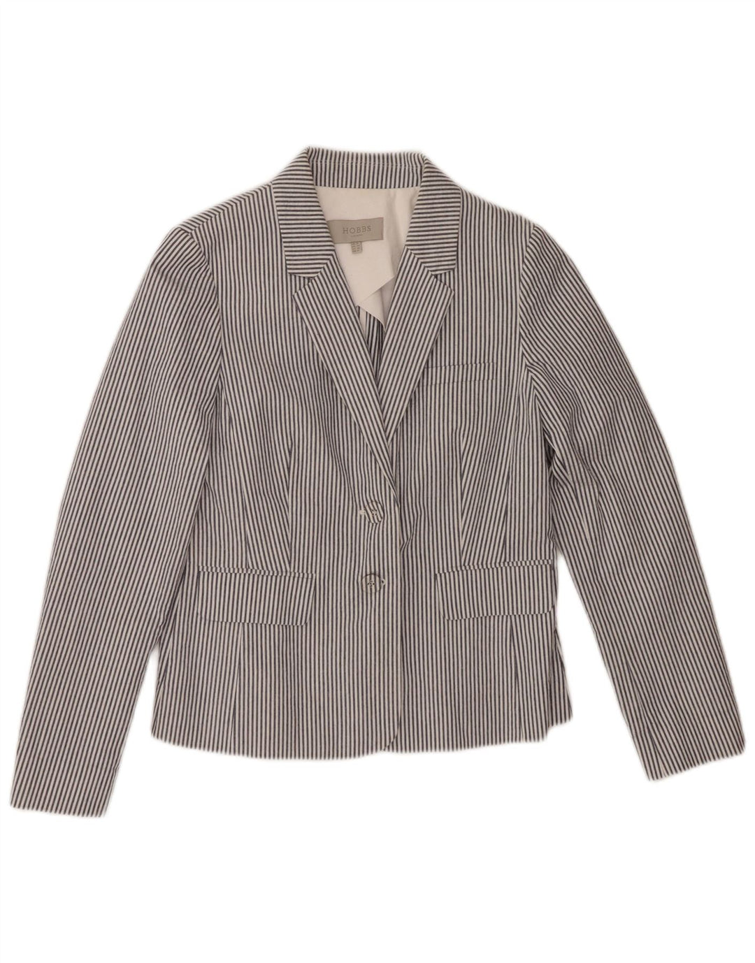 HOBBS Womens 2 Button Blazer Jacket UK 10 Small Blue Pinstripe Cotton