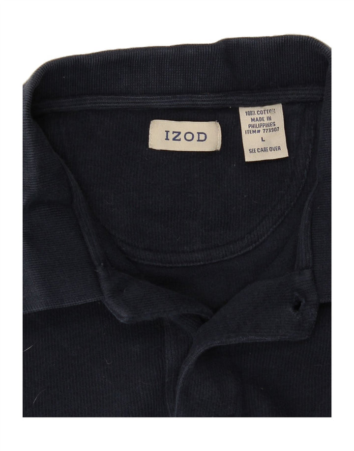 IZOD Mens Long Sleeve Polo Shirt Large Navy Blue Cotton Vintage Izod and Second-Hand Izod from Messina Hembry 