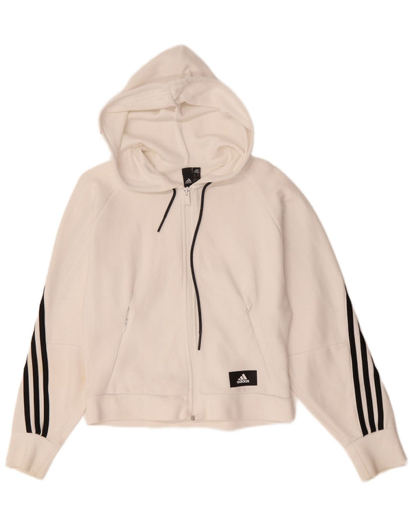 Felpa con cappuccio e zip oversize da donna Adidas UK 4/6 XS cotone bianco