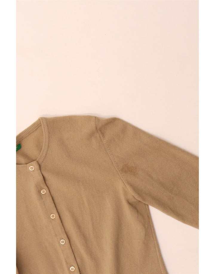 Maglione cardigan da donna BENETTON UK 10 piccolo beige in lana vergine