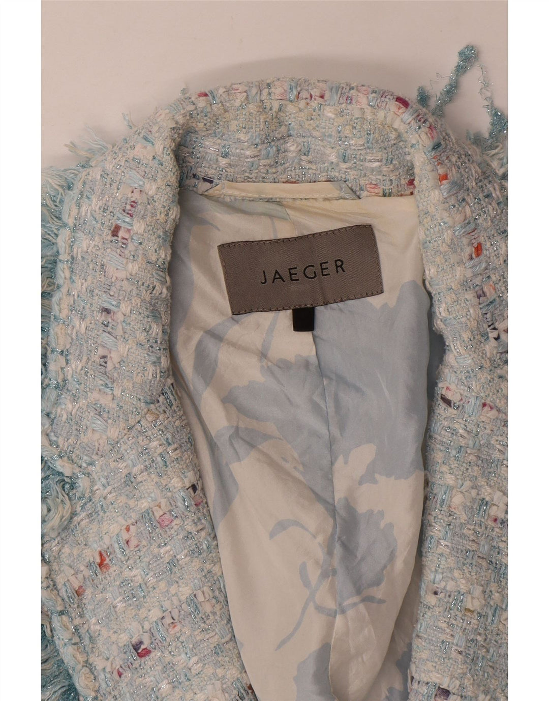 Giacca blazer aperta da donna Jaeger UK 14 Cotone a righe blu medio
