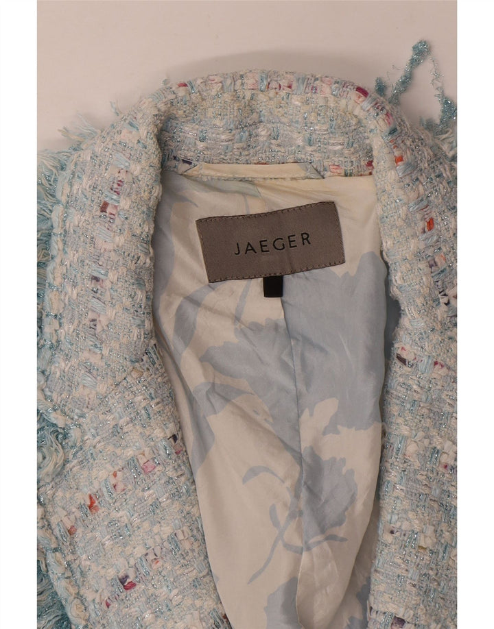 Giacca blazer aperta da donna Jaeger UK 14 Cotone a righe blu medio