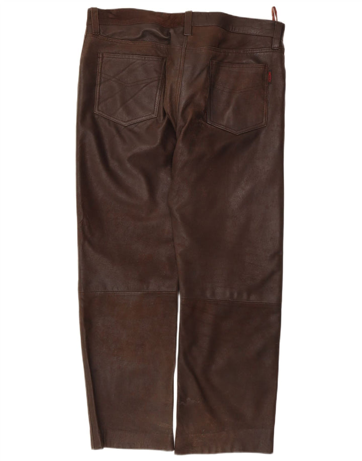 Pantaloni in pelle da uomo Maddox W36 L28 in pelle marrone