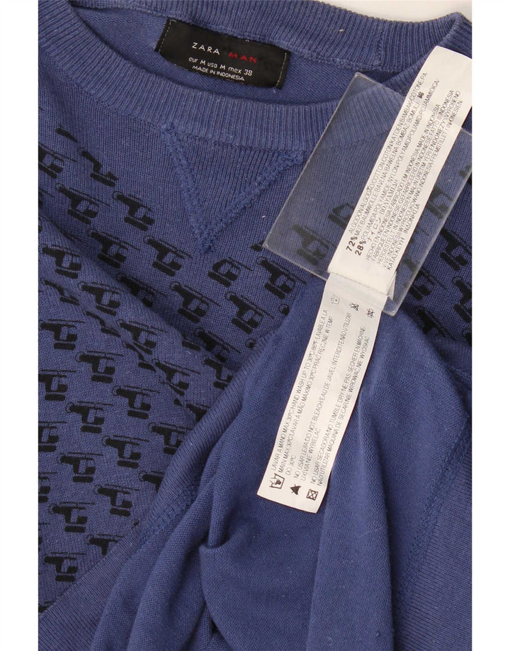 Top grafico da uomo Zara a maniche lunghe in cotone geometrico blu navy medio