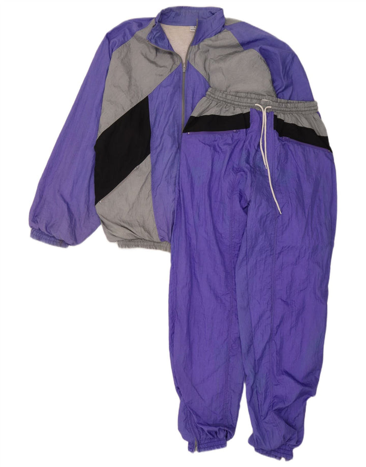 Tuta intera vintage da uomo grande viola color block in poliammide