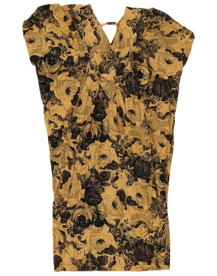 Abito a trapezio vintage da donna UK 16 grande floreale giallo