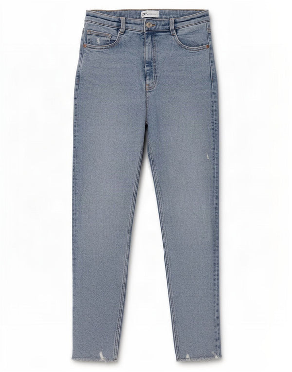Jeans slim a vita alta da donna Zara EU 38 Small W28 L27 cotone blu
