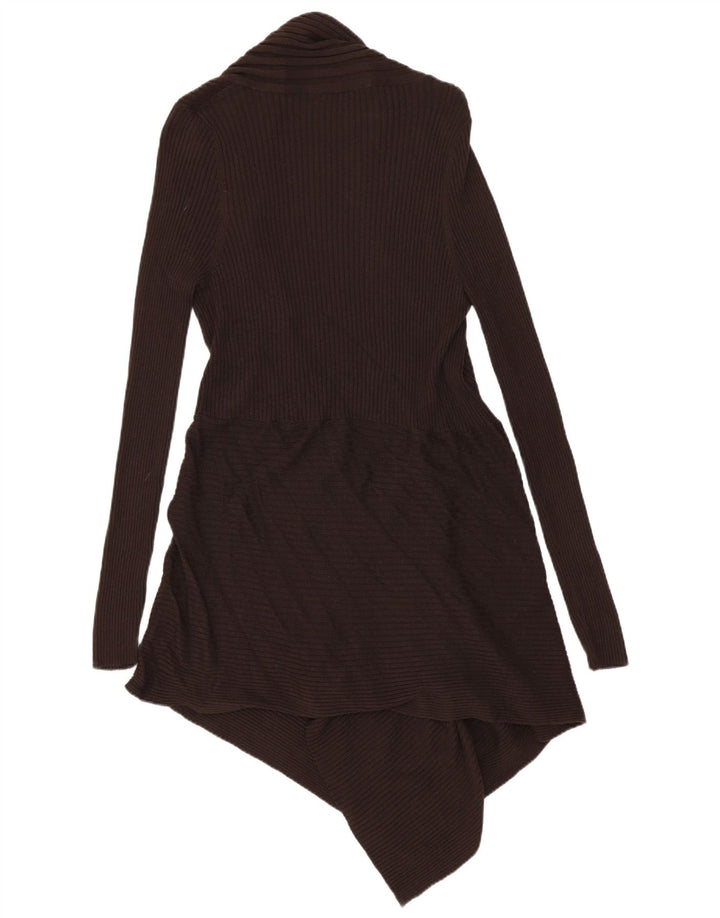 MARKS & SPENCER Maglione cardigan aperto lungo da donna UK 12 Marrone medio