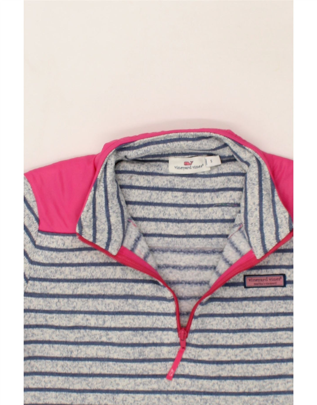 VINEYARD VINES Womens Zip Neck Sweatshirt Jumper UK 10 Small Blue Striped Vintage Vineyard Vines and Second-Hand Vineyard Vines from Messina Hembry 