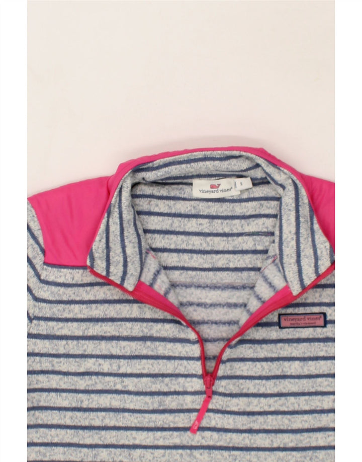 VINEYARD VINES Womens Zip Neck Sweatshirt Jumper UK 10 Small Blue Striped Vintage Vineyard Vines and Second-Hand Vineyard Vines from Messina Hembry 