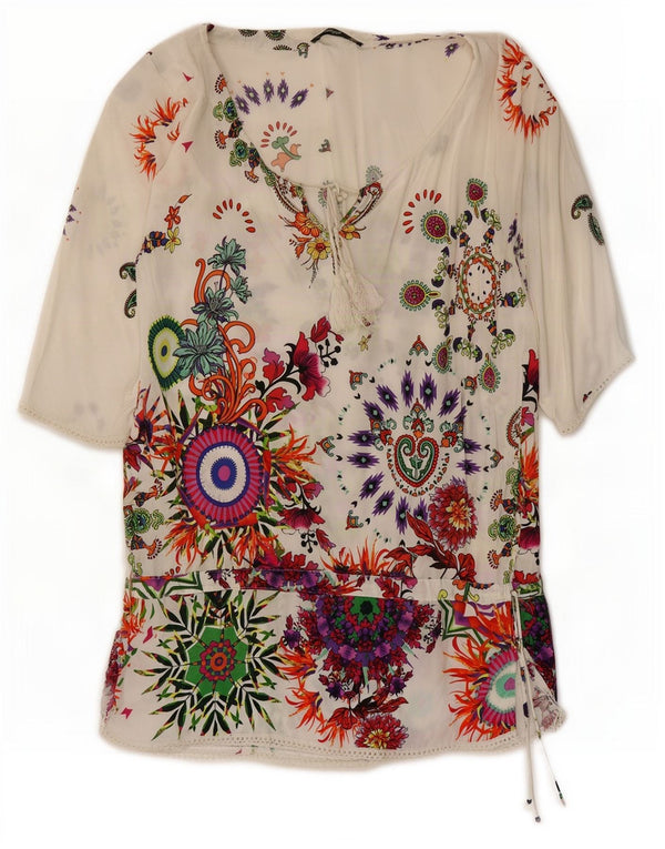 Desigual Abito da donna con stampa grafica a vita bassa UK 10 Small White Floral