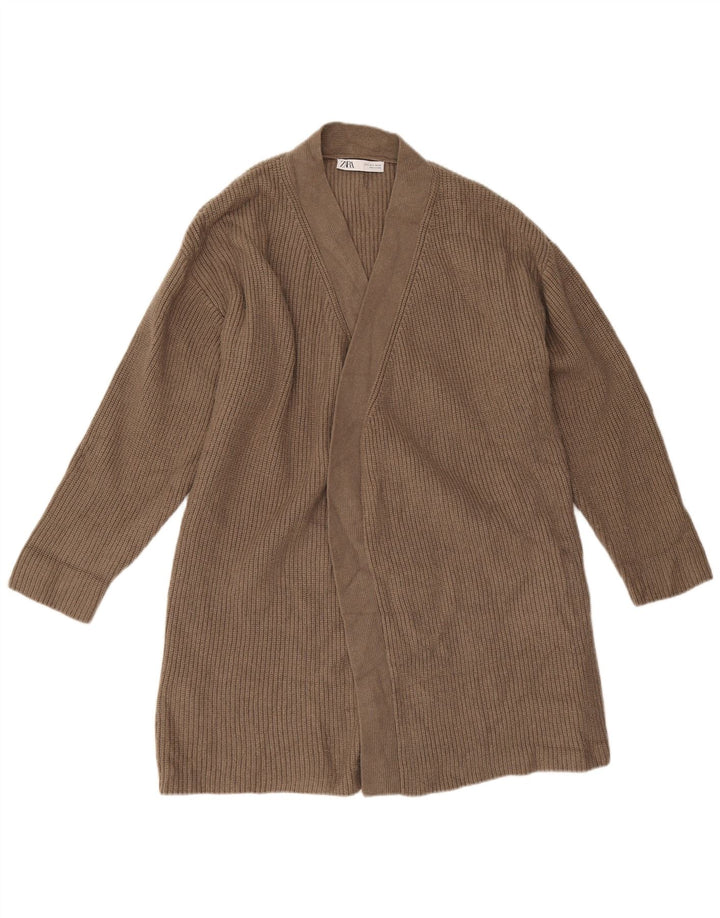 Maglione cardigan aperto oversize lungo da donna Zara UK 10 piccolo marrone