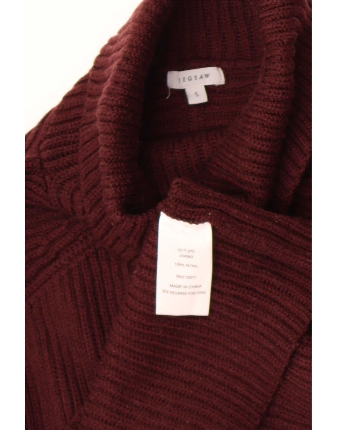 Maglione maglione da donna con collo alto Jigsaw UK 10 piccolo in lana bordeaux