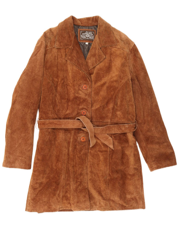 Soprabito vintage da donna in pelle scamosciata IT 46 grande in pelle marrone