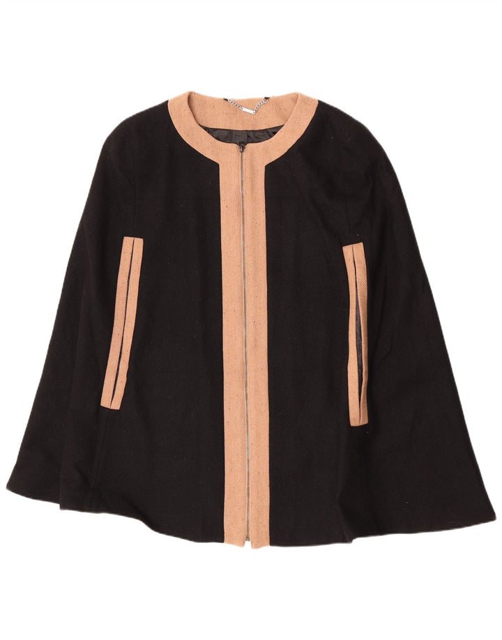 Cappotto poncho da donna Laura Ashley UK 16 grande lana color block nera