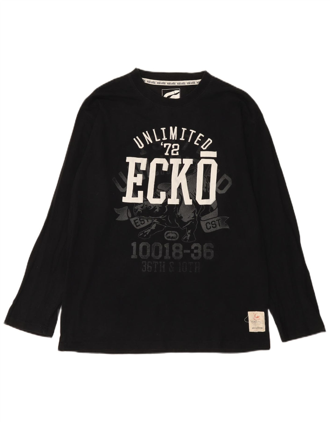 Top grafico da donna a maniche lunghe Ecko Unltd UK 16 grande cotone nero