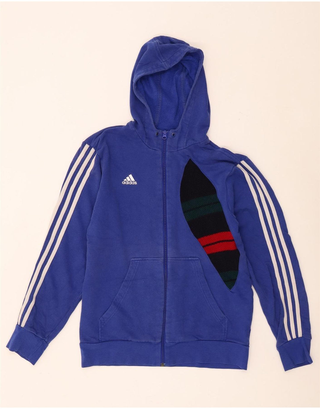 Maglione con cappuccio e zip da uomo Adidas in cotone color block blu medio