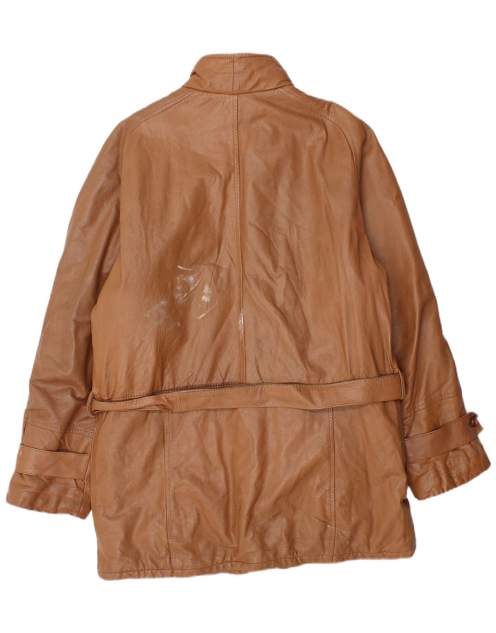 Cappotto in pelle vintage da uomo IT 50 grande in pelle marrone