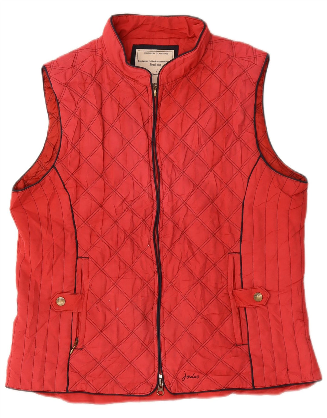 JOULES gilet trapuntato da donna UK 16 grande rosso poliestere