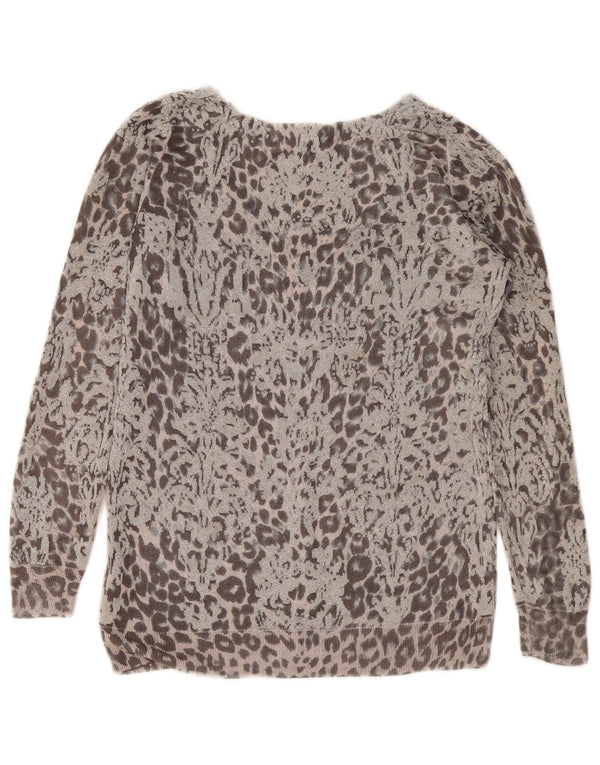 Maglione da donna con scollo a V Oasis UK 14 Viscosa con stampa animalier grigio medio