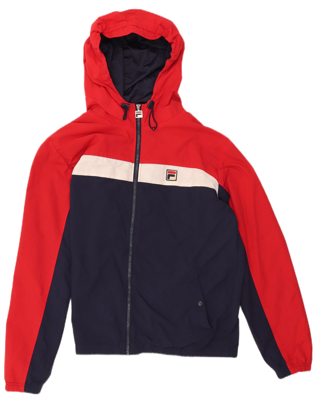 FILA Giacca antipioggia da uomo con cappuccio UK 40 Large Blu Colourblock in poliammide