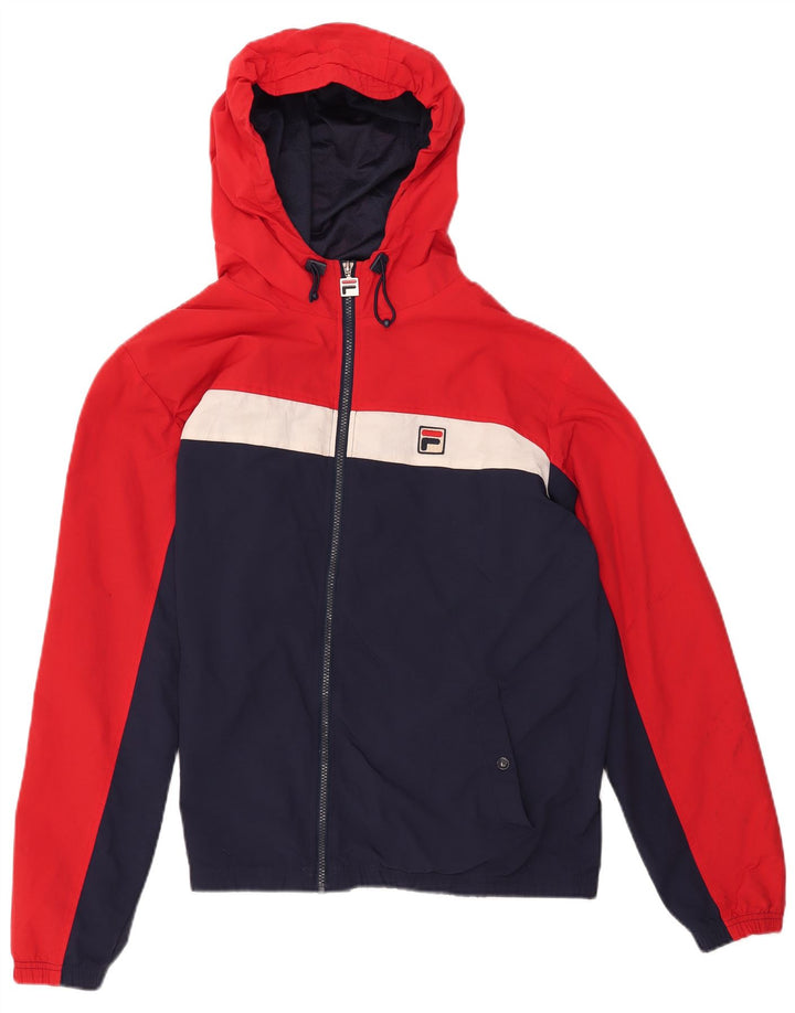 FILA Giacca antipioggia da uomo con cappuccio UK 40 Large Blu Colourblock in poliammide