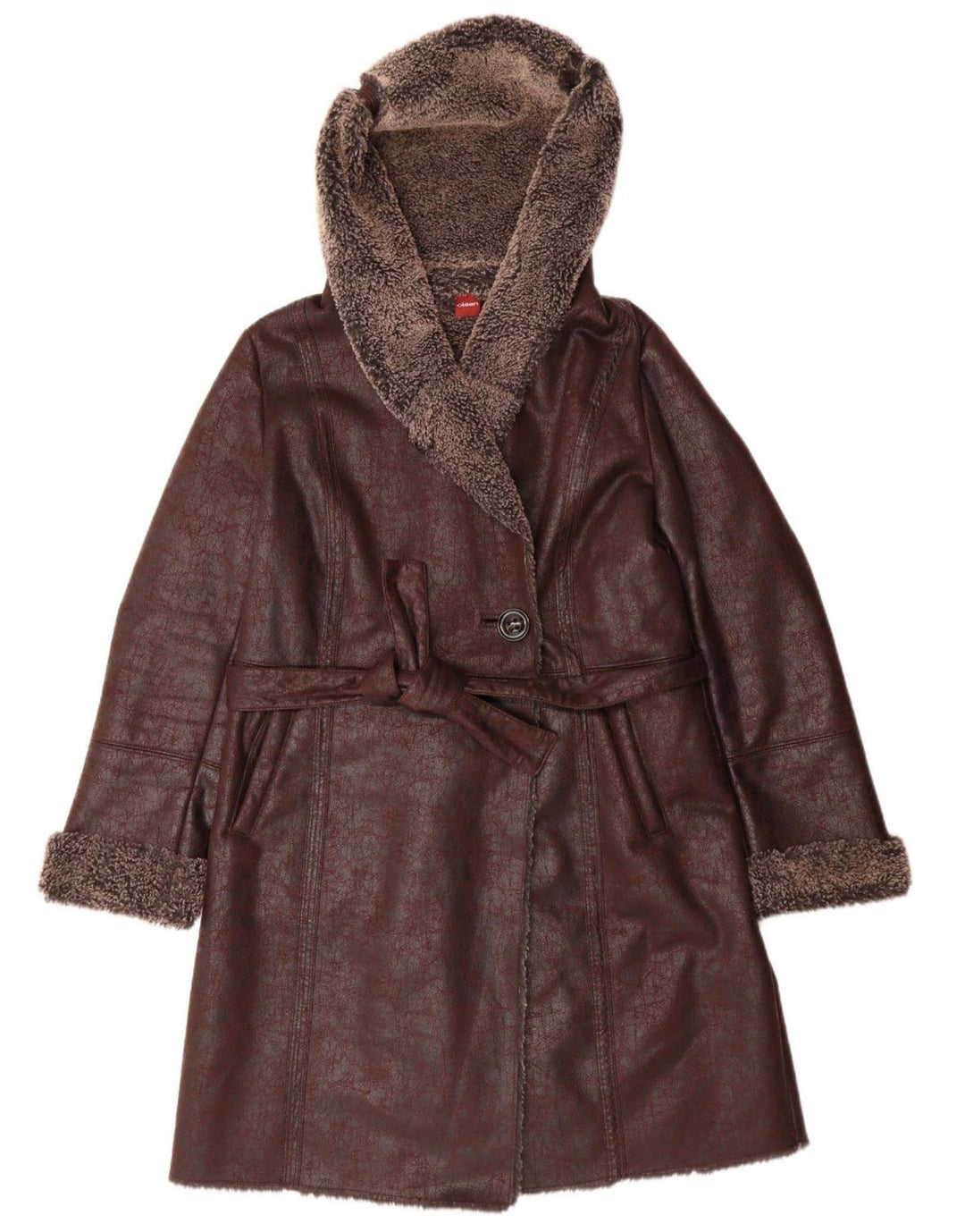 Soprabito con cappuccio Sherpa da donna OLSEN UK 14 grande poliestere marrone