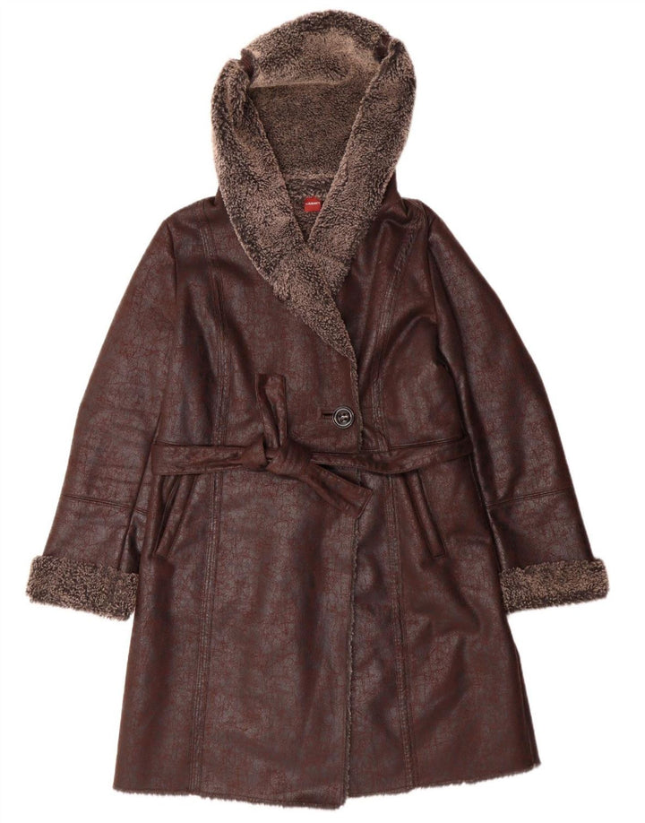 Soprabito con cappuccio Sherpa da donna OLSEN UK 14 grande poliestere marrone