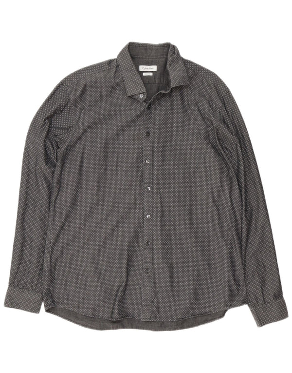Camicia slim fit da uomo Calvin Klein taglia 43 17 XL cotone geometrico grigio