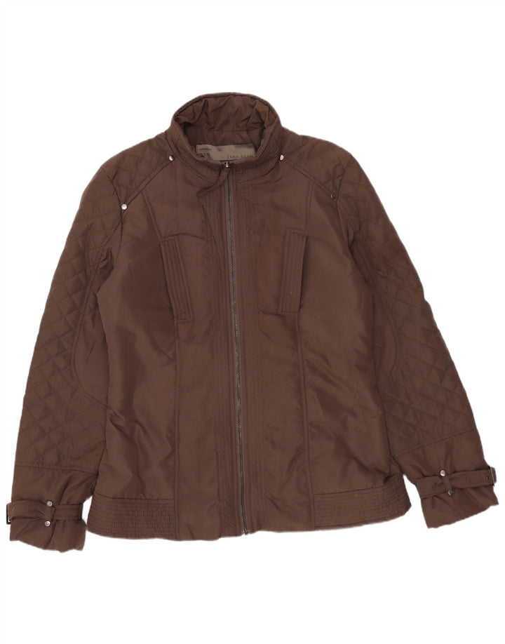 Giacca trapuntata da donna Zara UK 16 grande poliestere marrone