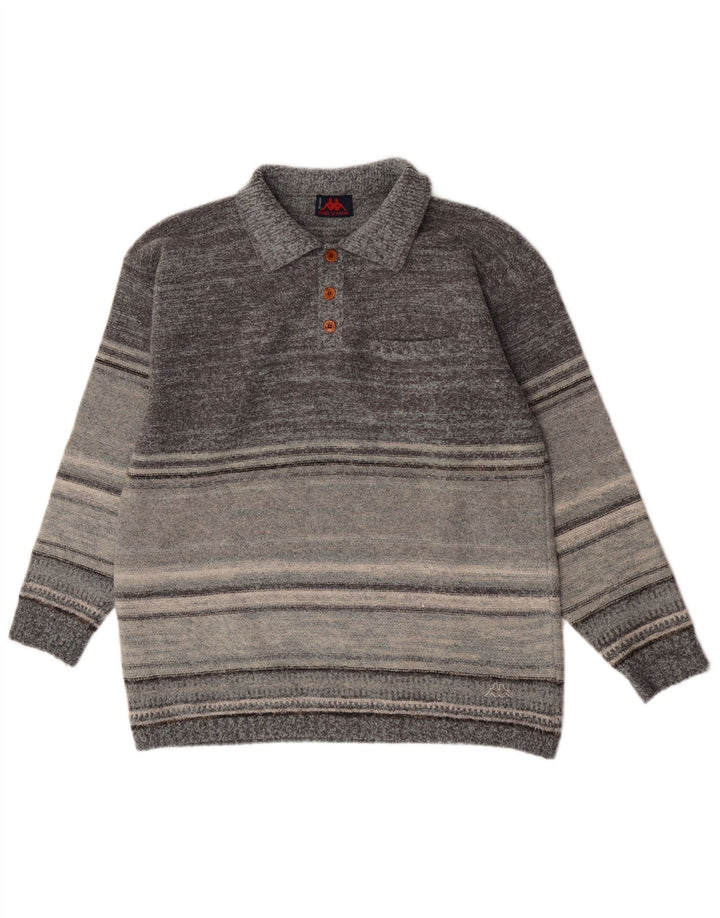 Maglione Kappa da uomo con collo a polo XL in lana a righe grigie