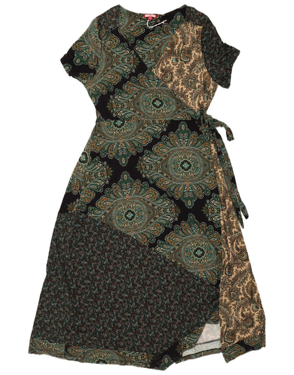 Abito vintage da donna a portafoglio UK 20 2XL Verde patchwork in viscosa bohémien