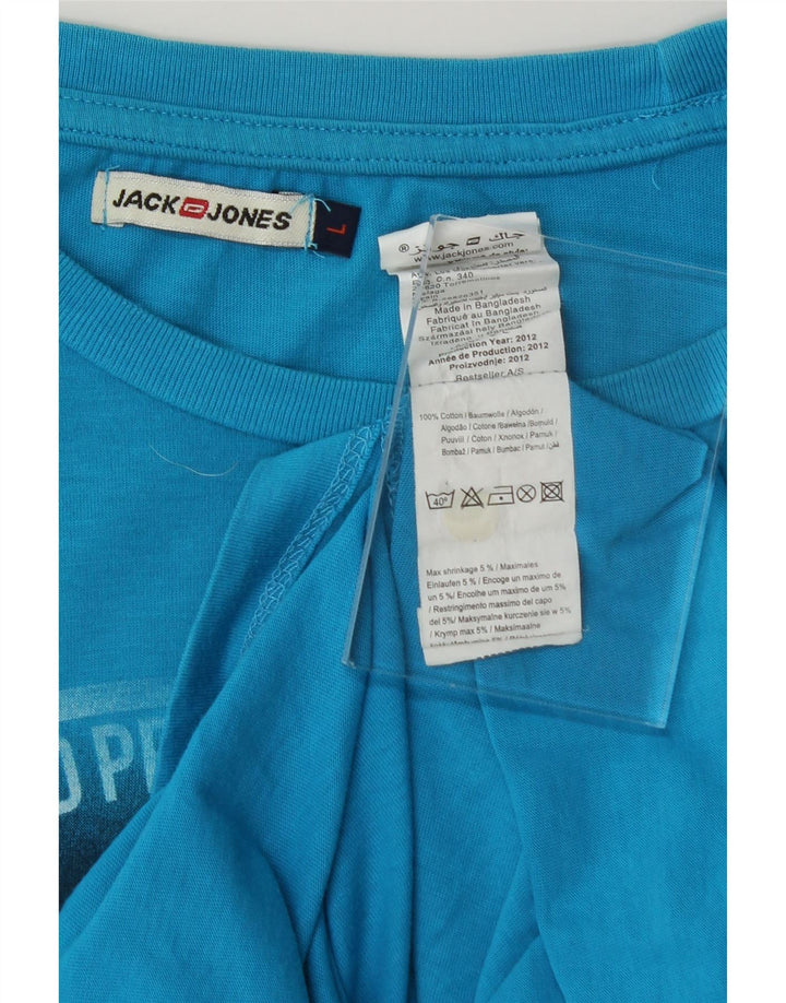 JACK & JONES Mens Graphic T-Shirt Top Large Blue Cotton Vintage Jack & Jones and Second-Hand Jack & Jones from Messina Hembry 